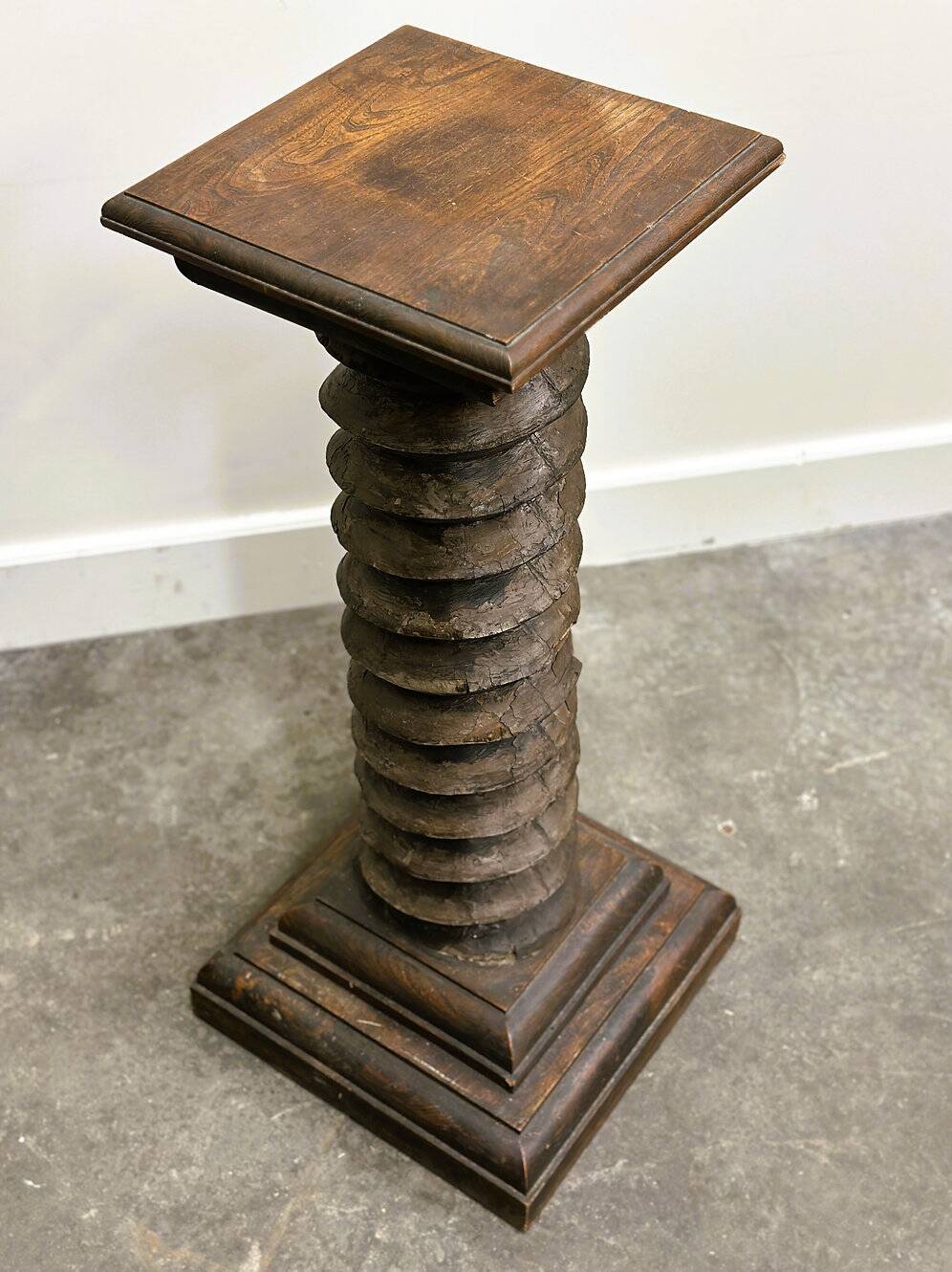 French antique wooden pressoir press screw column converted into sculptural pedestal