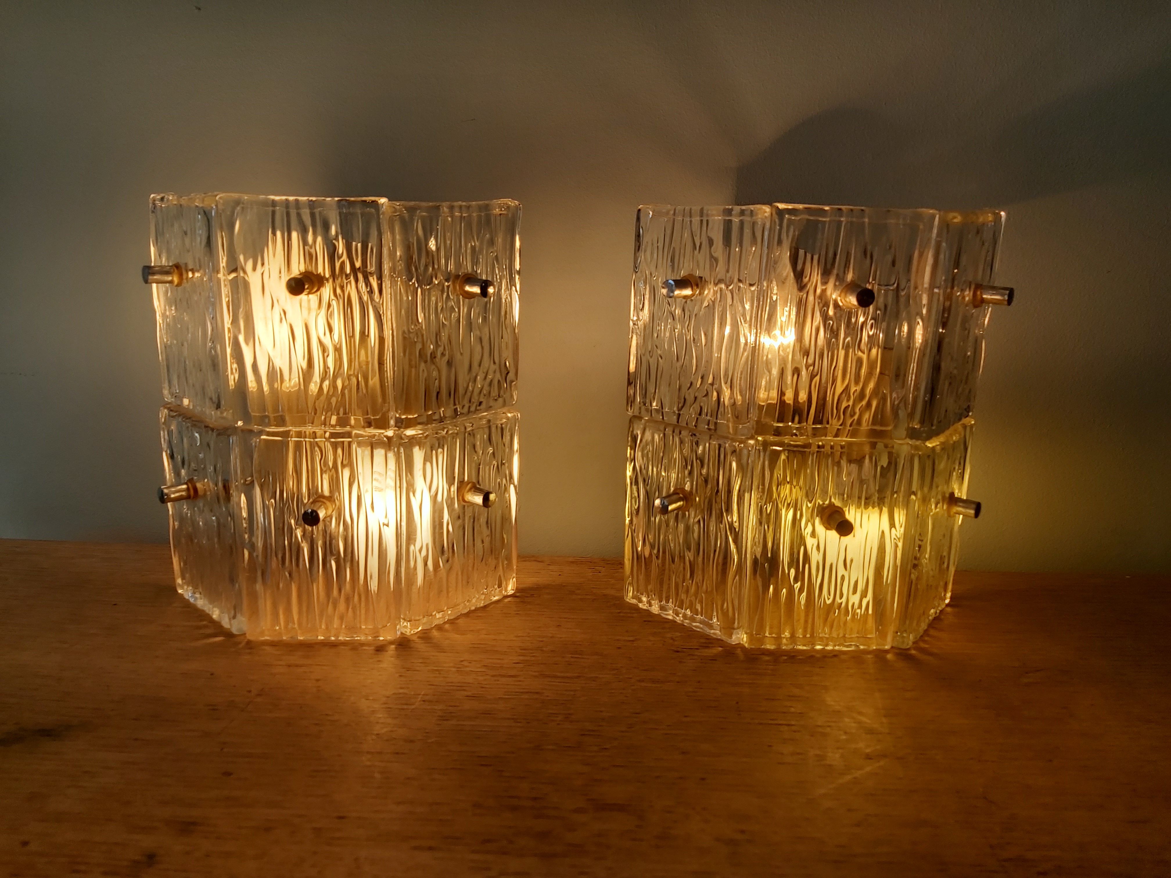 Pair of vintage frosted glass wall lamps, 1960s