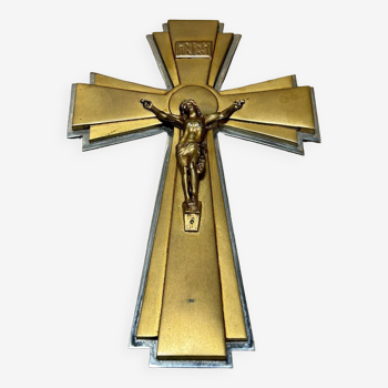 Bronze and old metal crucifix, modernist form, vintage State: