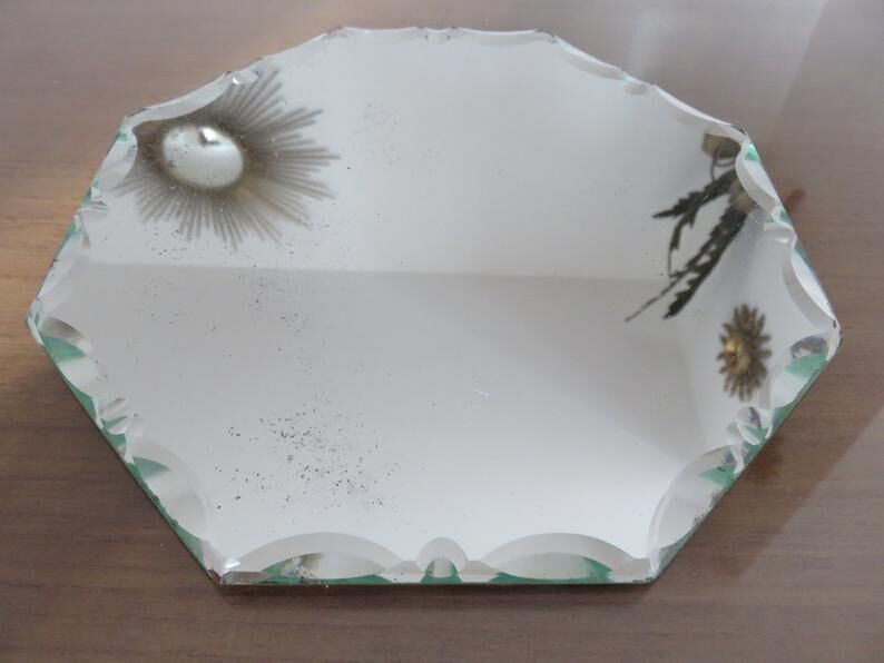 Miroir octogonal biseauté Saint Gobain années 40 50 21 cm X 21 cm