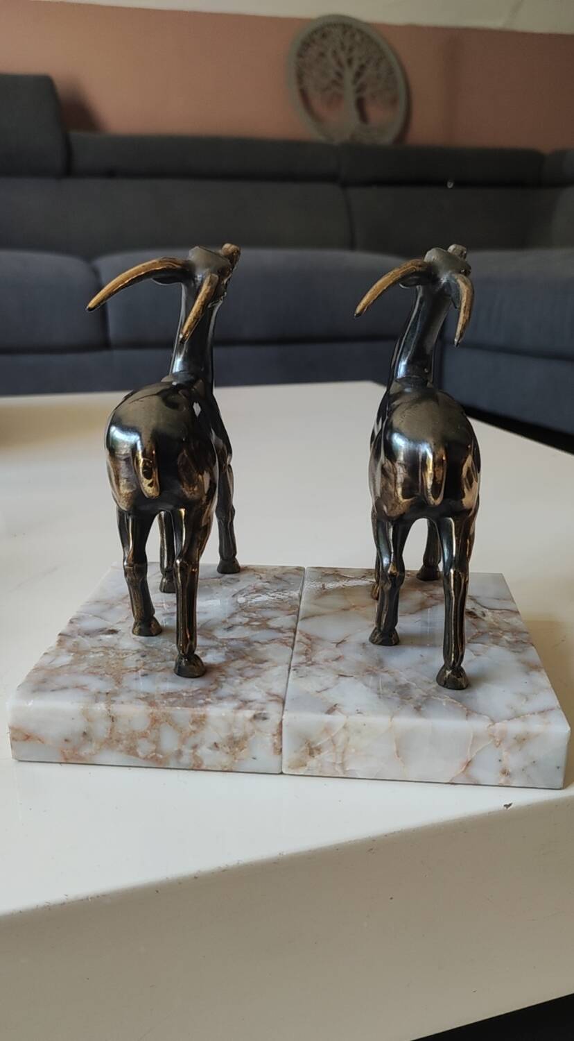 Art Deco Bookends Pair / Antelopes / Regule / Marble