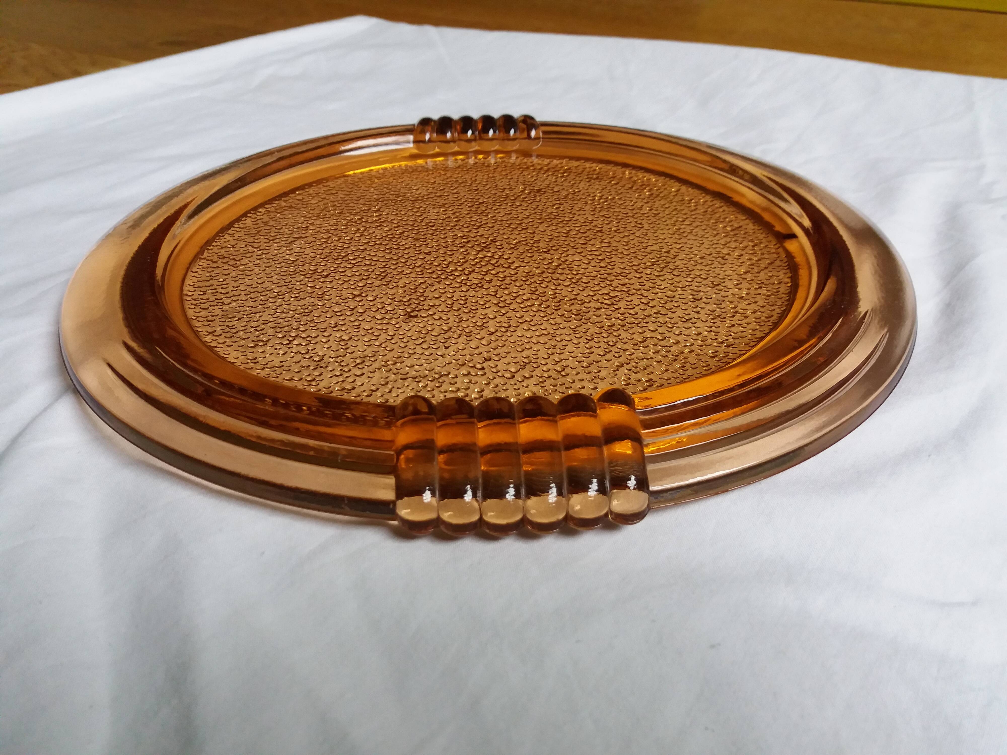 salmon-colored rosaline glass tray or dish