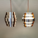 Hanging lamps, made of aluminium and rosewood veneer