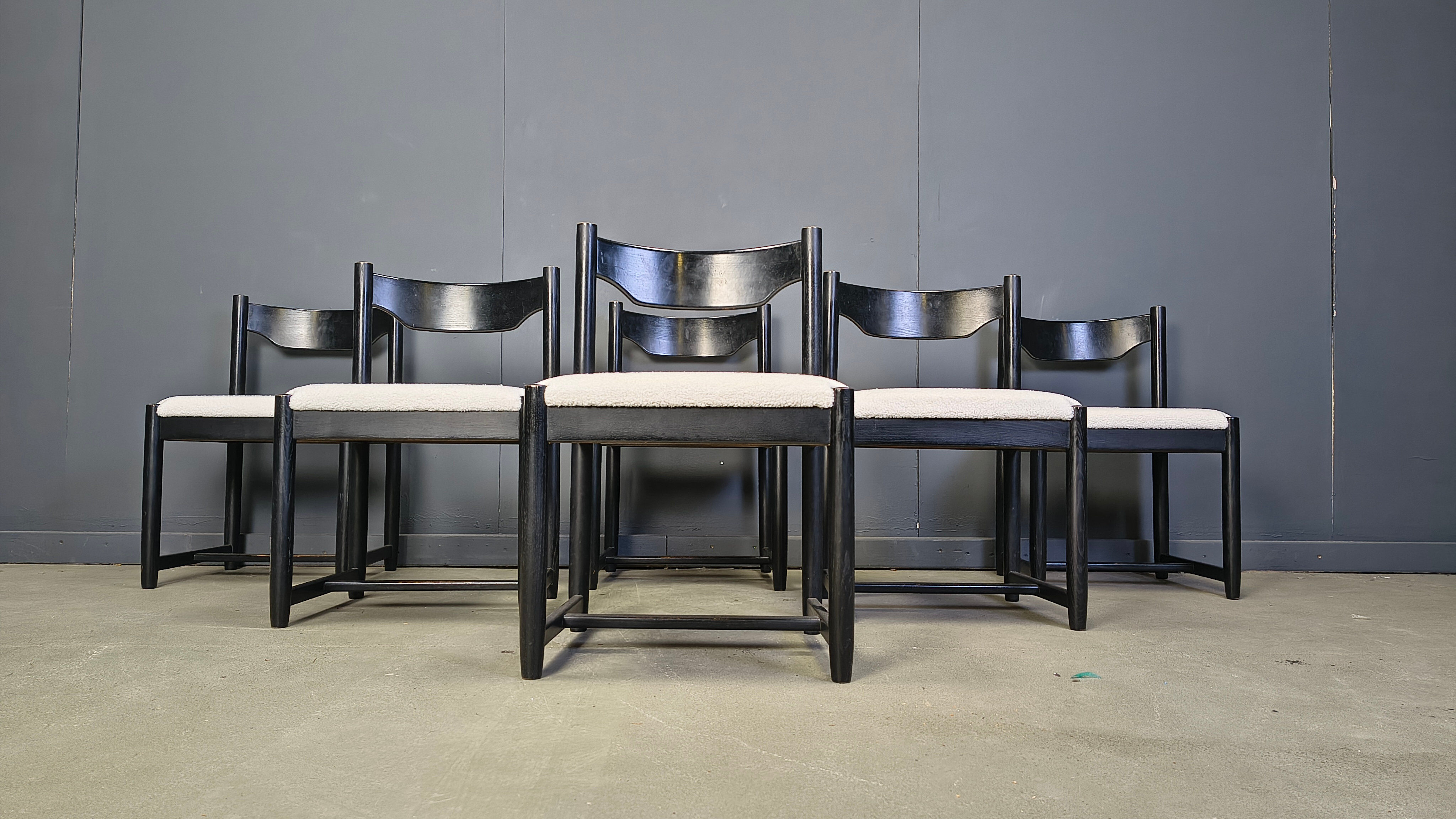 Vintage black wooden dining chairs, 1970s