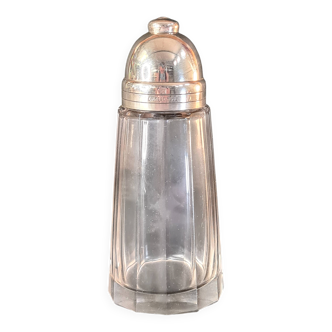 Christofle sugar bowl in cut crystal and silver-plated metal.