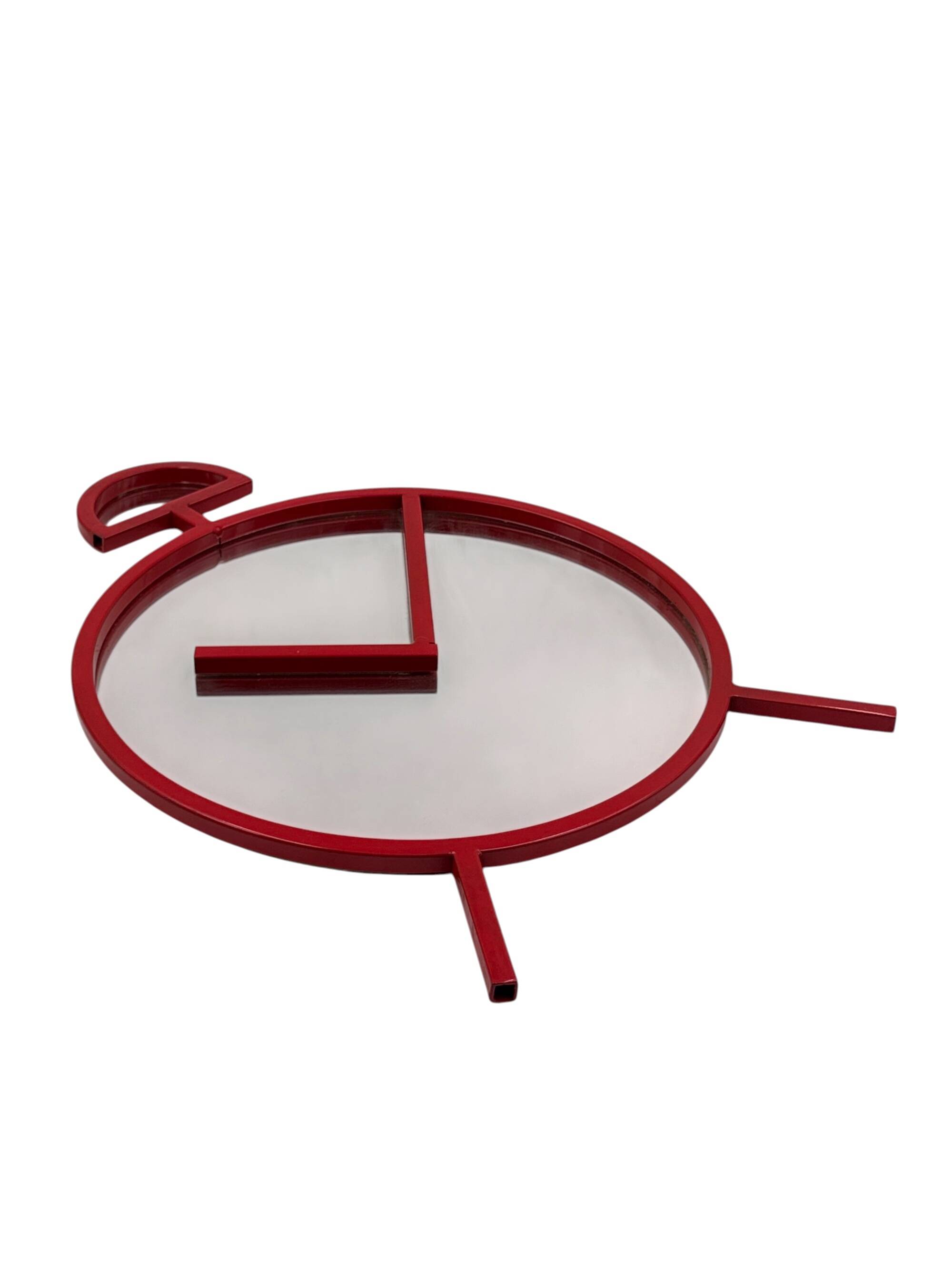 Postmodern Pop Art Design Red Wall Mirror "Clock" Shape – PILM Italy, 1980s