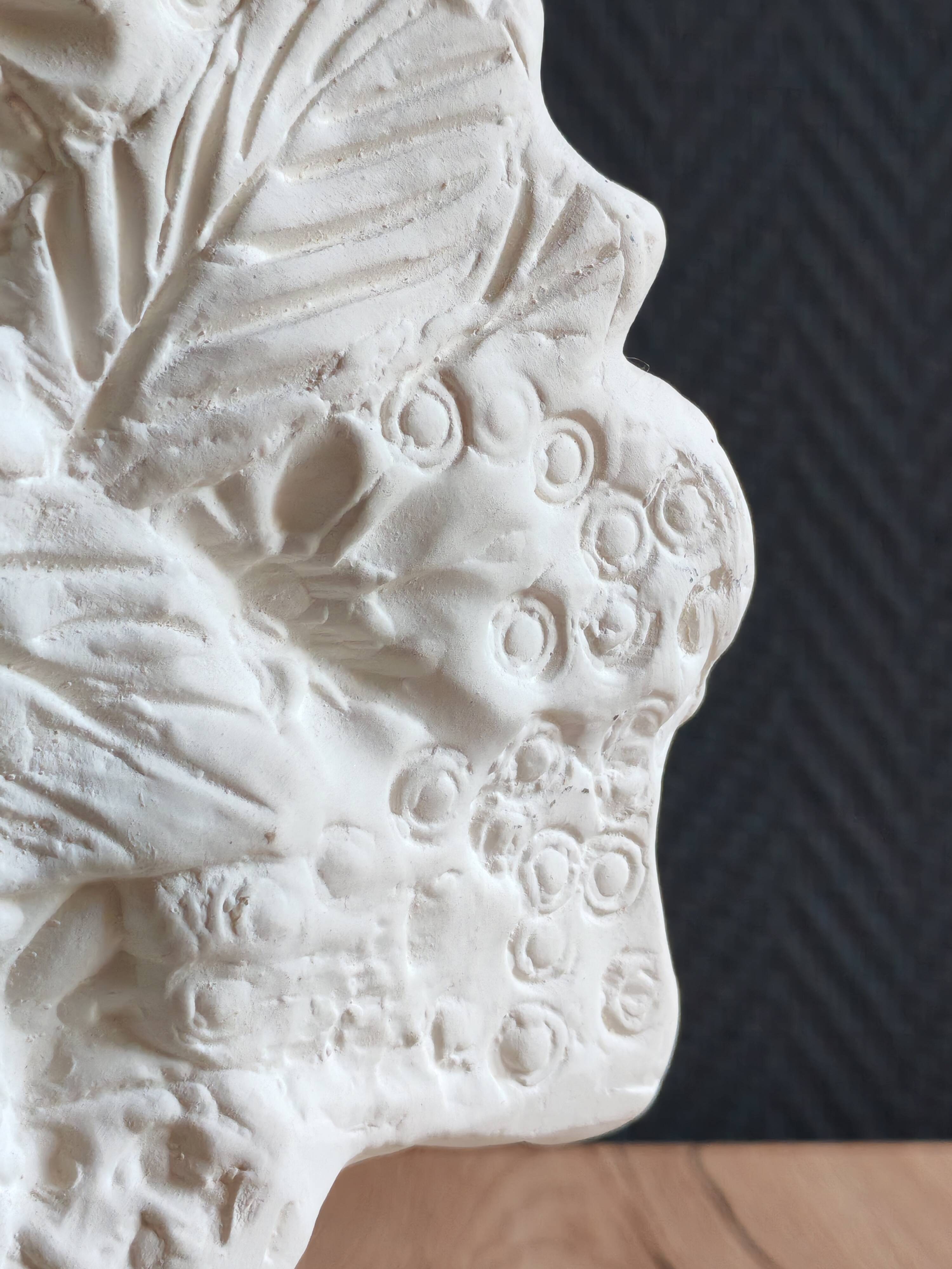 Angel Vase in White Plaster, Vintage Planter with Cherub and Flower Motif