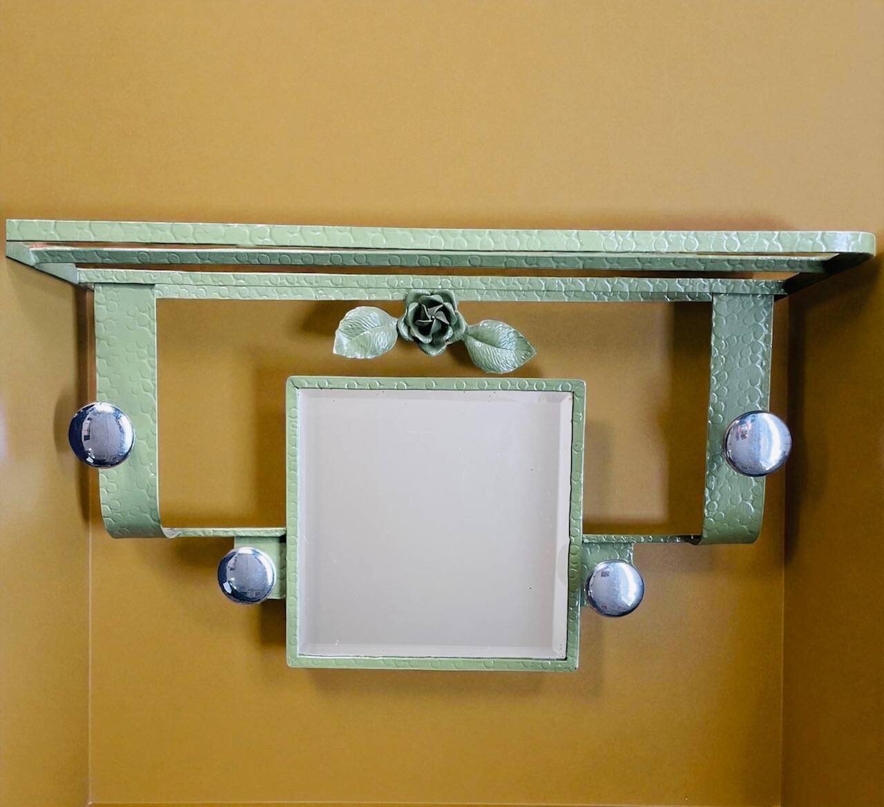 Vintage 1950s Mid Century Khaki Mirror Coat Rack