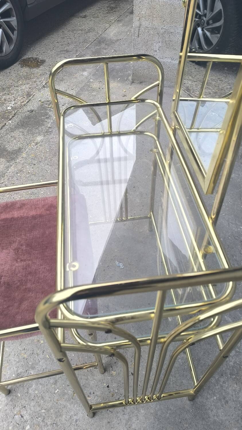 Gold metal dressing table and seat, Italy 1980