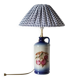 Table lamp with a base in Alsatian stoneware and a pleated gingham lampshade