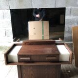 Vintage elm veneer dressing table with 1 drawer and 2 resin lamps.