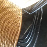 4 vintage wrought iron rattan chairs.