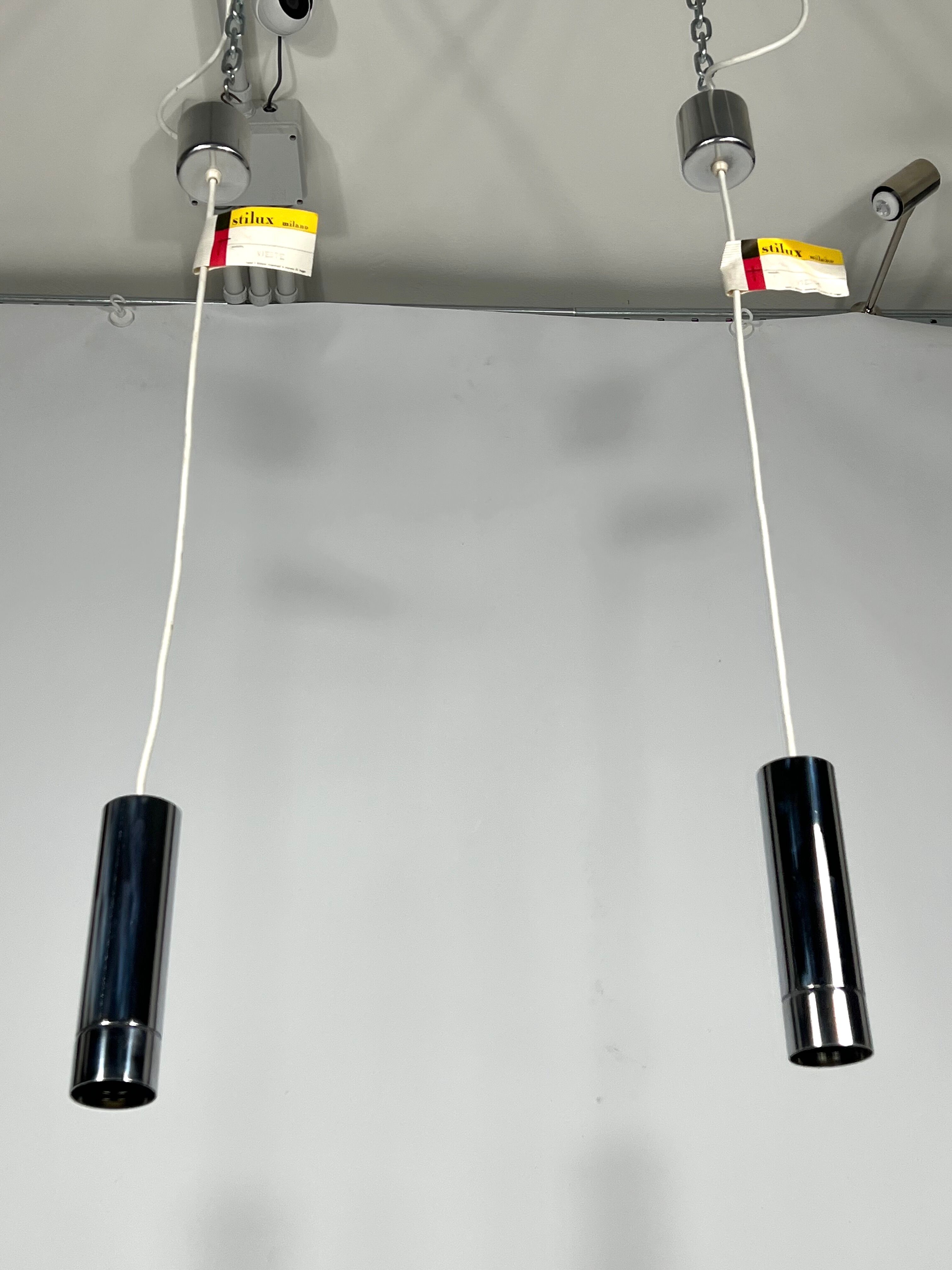 Stilux Milano, set of two chrome pendant lamps from 70s