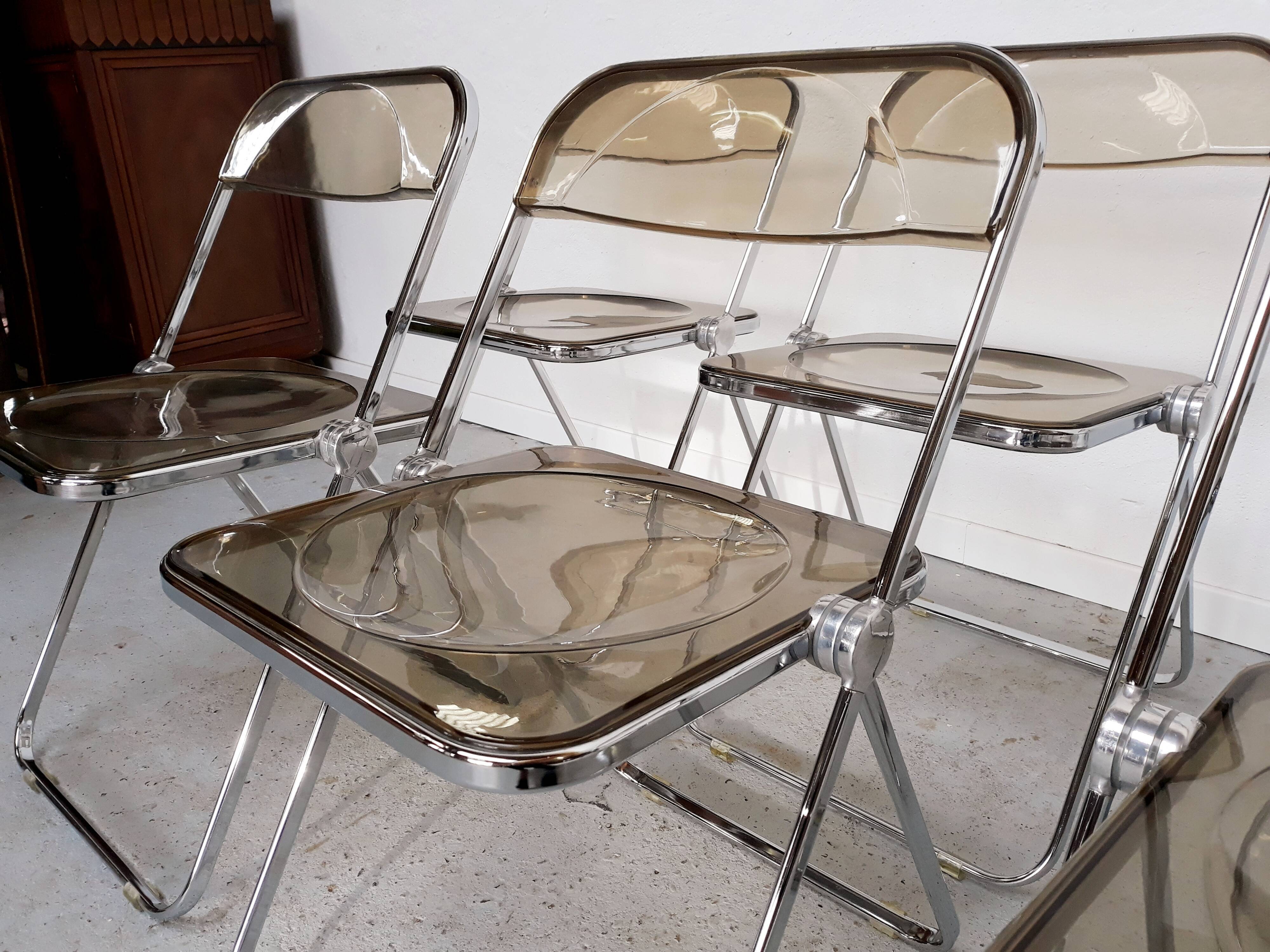 6 vintage Chairs Giancarlo Piretti "plia" 1970 chrome and Plexiglas