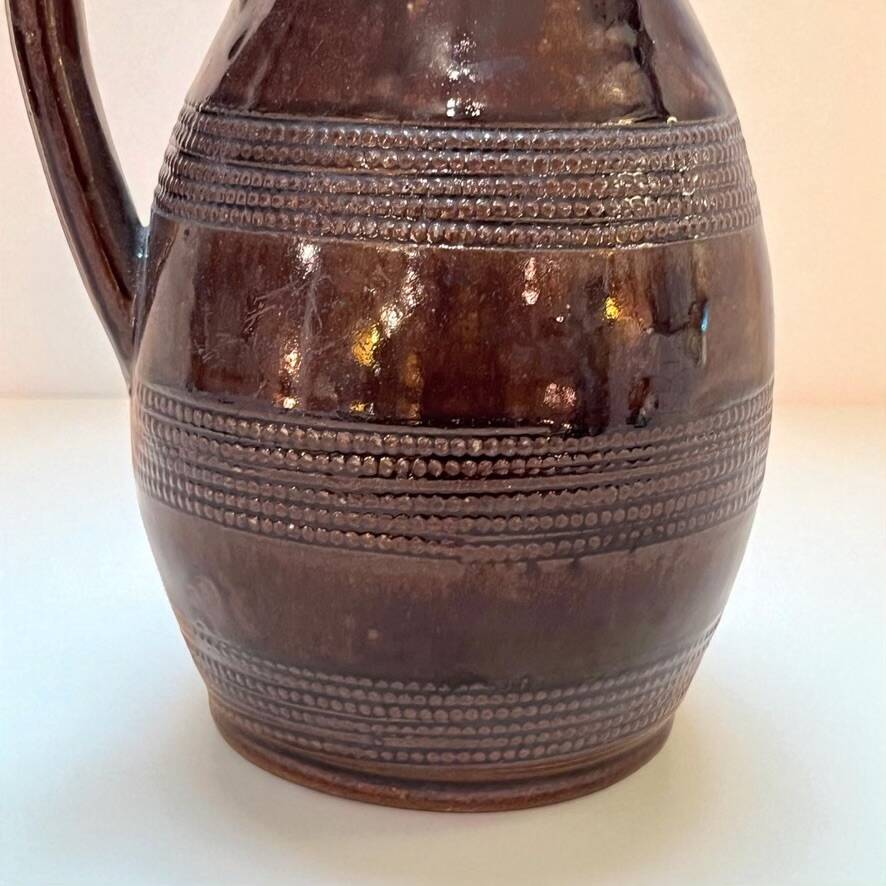 Antique Brutalist Brown Stoneware Pitcher from Berry Vintage Carafe