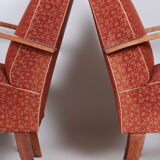 Pair of red czech artdeco beech armchairs by jindrich halabala, up zavody, 1930s