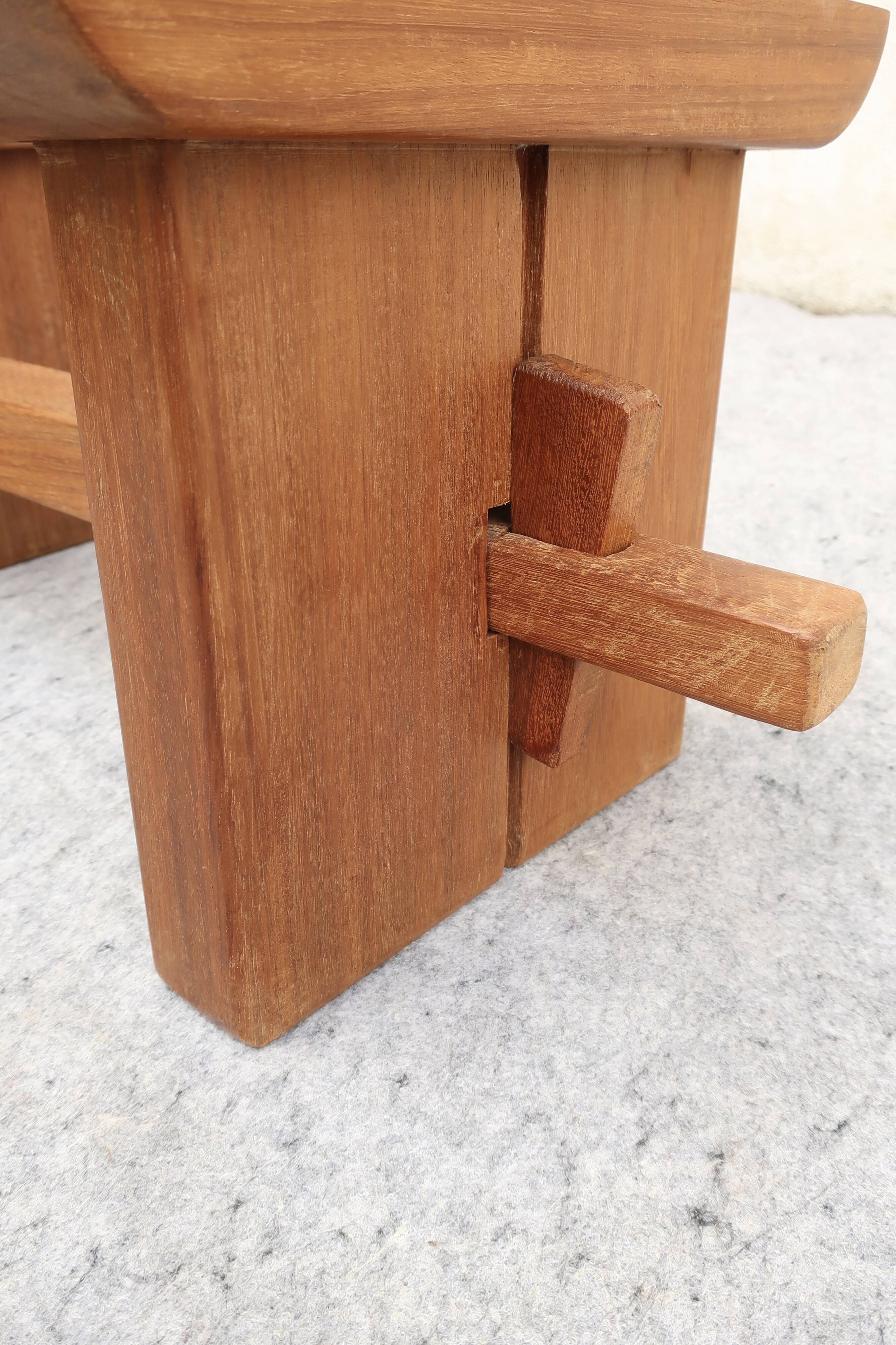 Scandinavian "Brutalist" Coffee Table, Japandi Style, Solid Teak, 20th Century