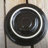 Set of 9 cups and sub-cups in black ceramic and colored gold border