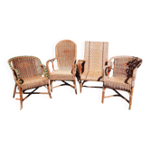 Lot de 4 fauteuils osier et rotin