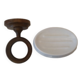 Porcelain soap holder and wooden wall mount