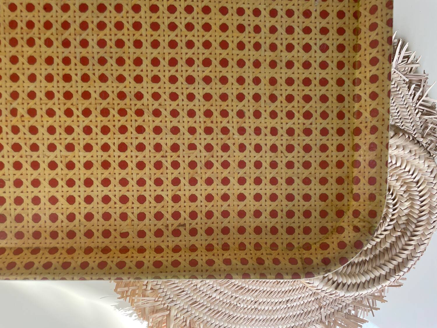 70s tray in fiberglass imitation rattan