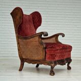 Fauteuil danois en bois de frêne et velour années 1930