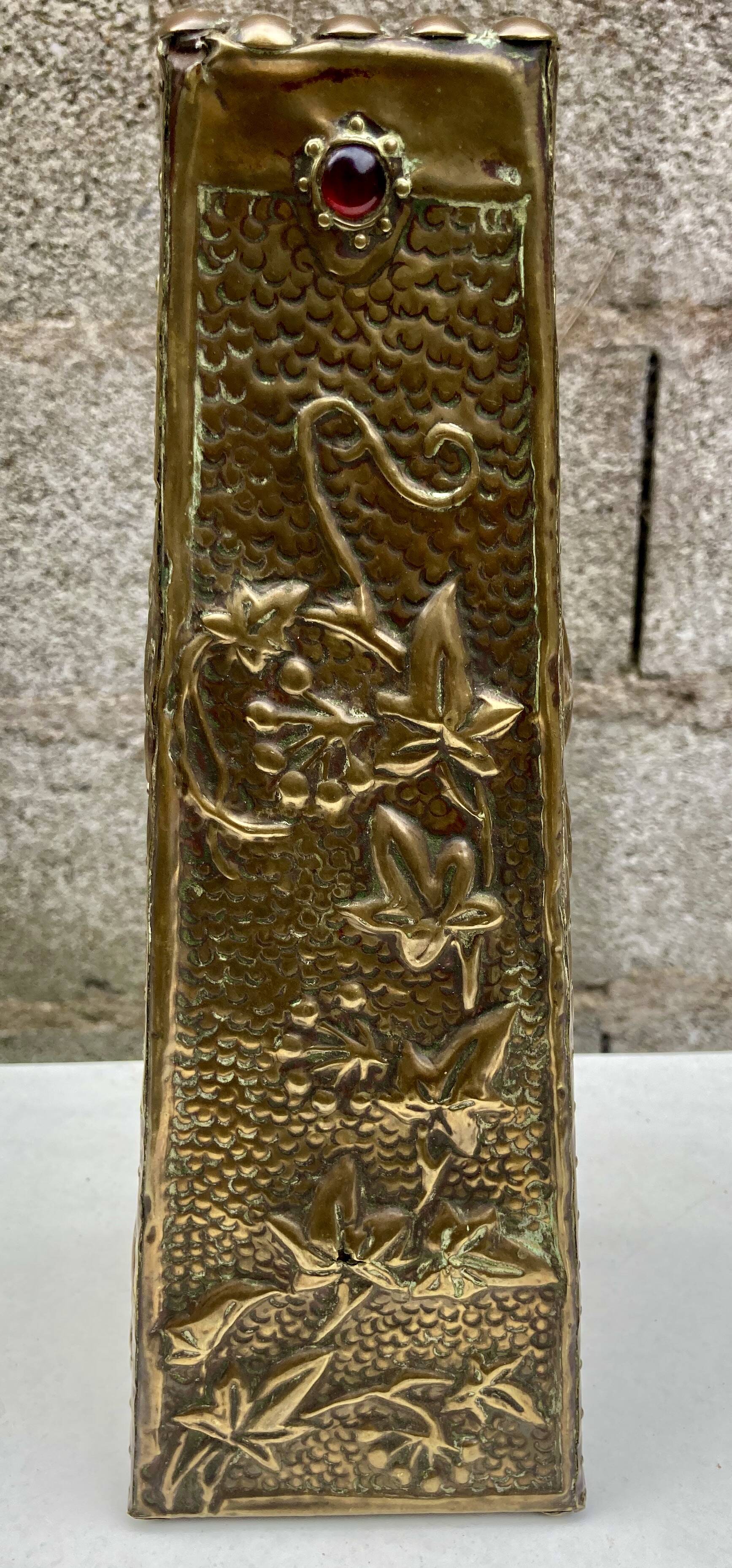 Embossed metal vase by alfred daguet, 1900 art nouveau period
