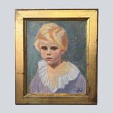 Oil on canvas, portrait of a child signed J. Bertrand, early 20th century.