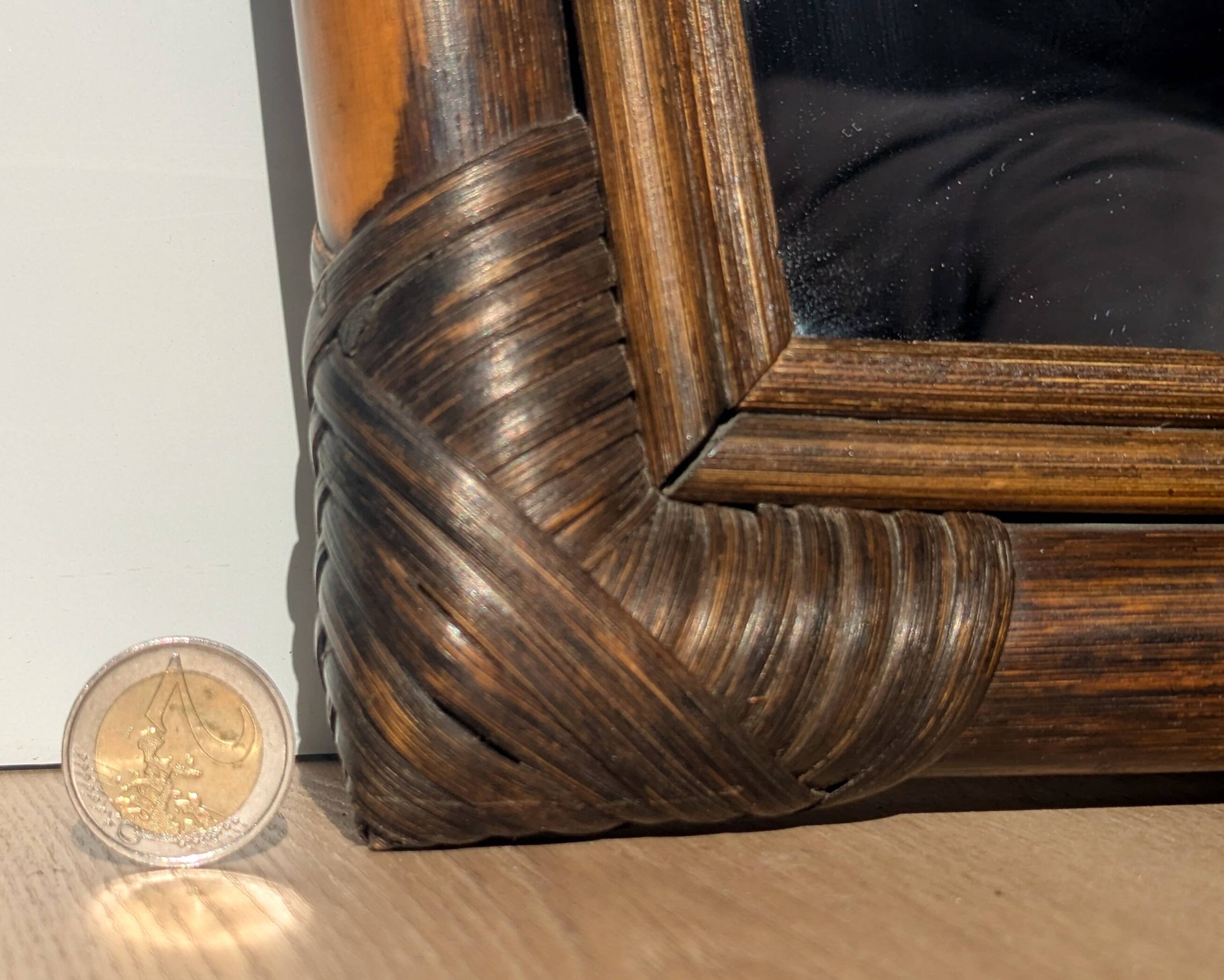 Mirror - Vintage 49x43 cm - Bamboo, Rattan - Patinated wood 1970