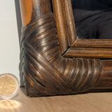 Mirror - Vintage 49x43 cm - Bamboo, Rattan - Patinated wood 1970