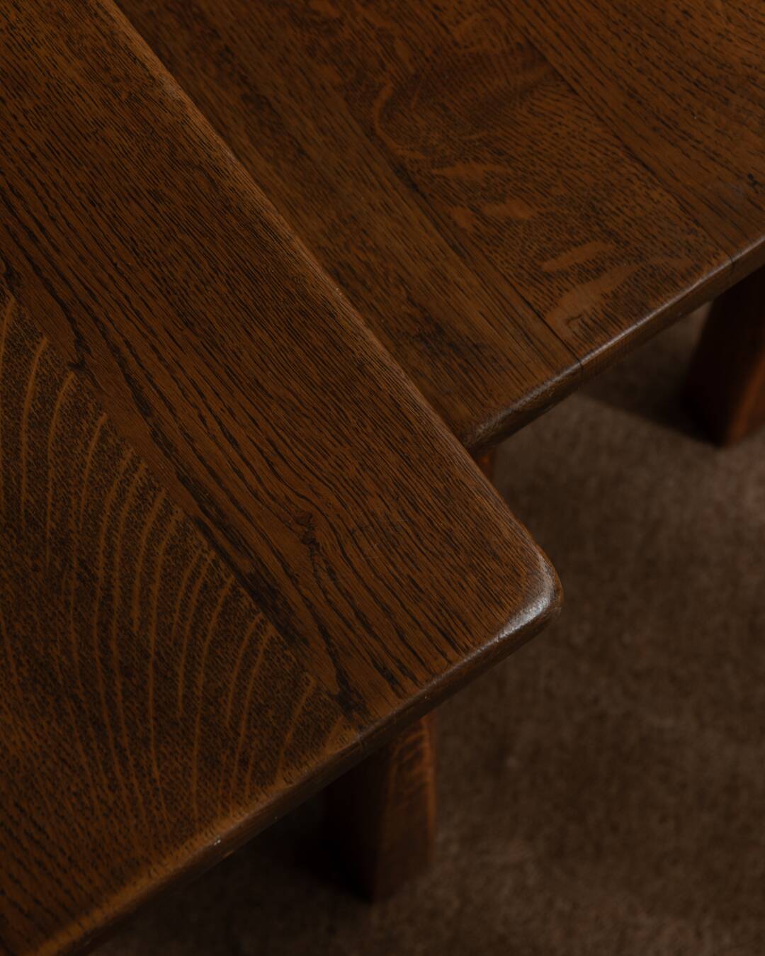 Vintage Oak Nesting Tables (Set of 3) – Rustic Modernist Side Tables, 1970s