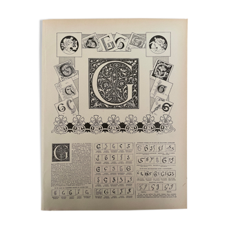 Lithographie gravure alphabet lettre G de 1897