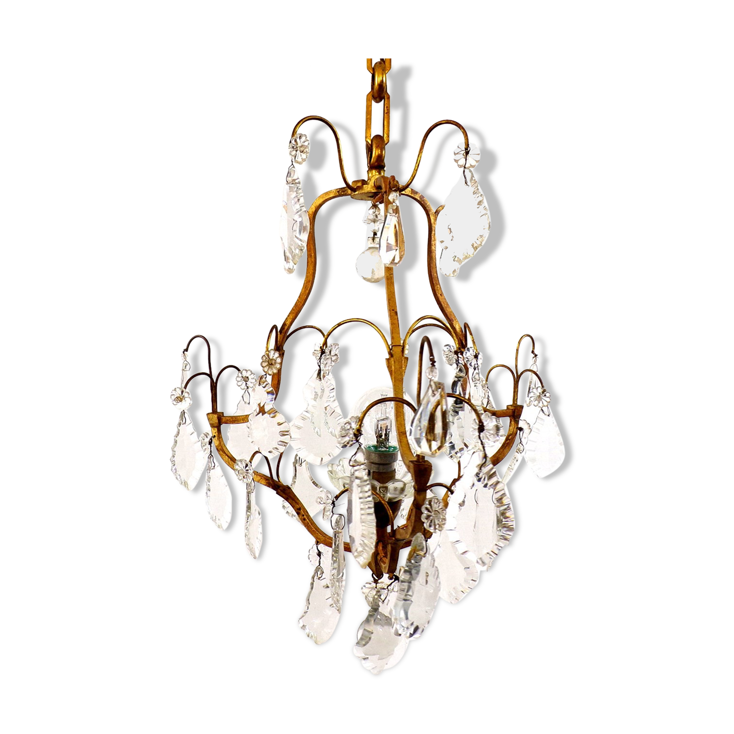 Vintage chandelier with shabby chic grapevines, bronze frame