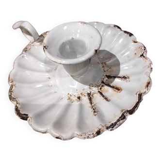 Bougeoir vintage en porcelaine émaillée blanche, Français