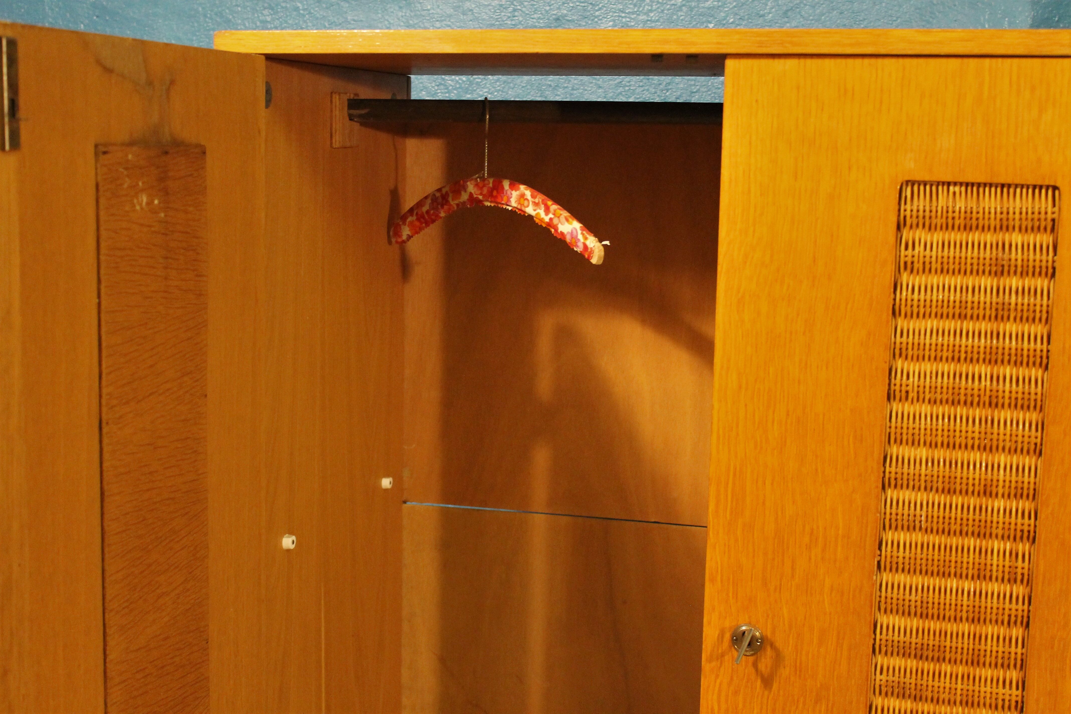 Child wardrobe wood & rattan 1960