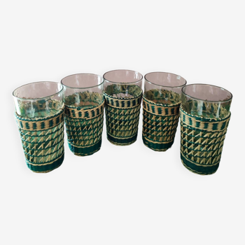 Set of 5 wicker support glasses