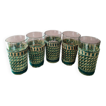 Lot 5 verres support osier