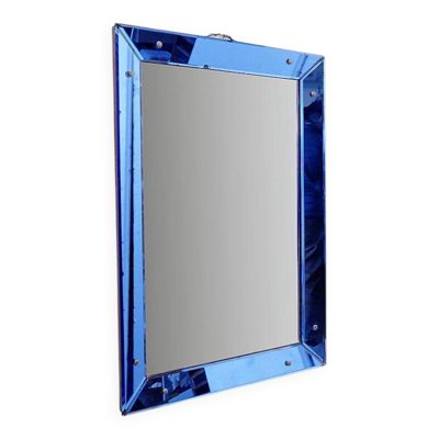 Miroir avec cadre en verre coloré attribué à Fontana Arte, Italie, vers 1950