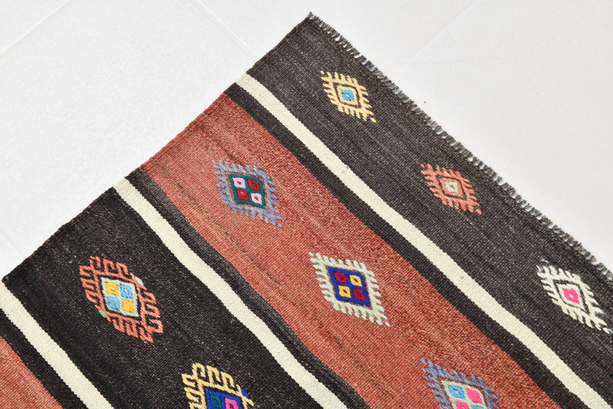 Light Red & Dark Brown Striped Kilim Rug, 168x264Cm