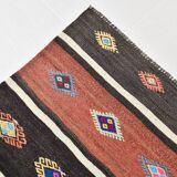 Light Red & Dark Brown Striped Kilim Rug, 168x264Cm