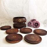 Ensemble de 6 dessous de verres avec support en bois et laiton