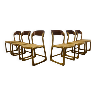 6 Baumann Bémol sled chairs in cane