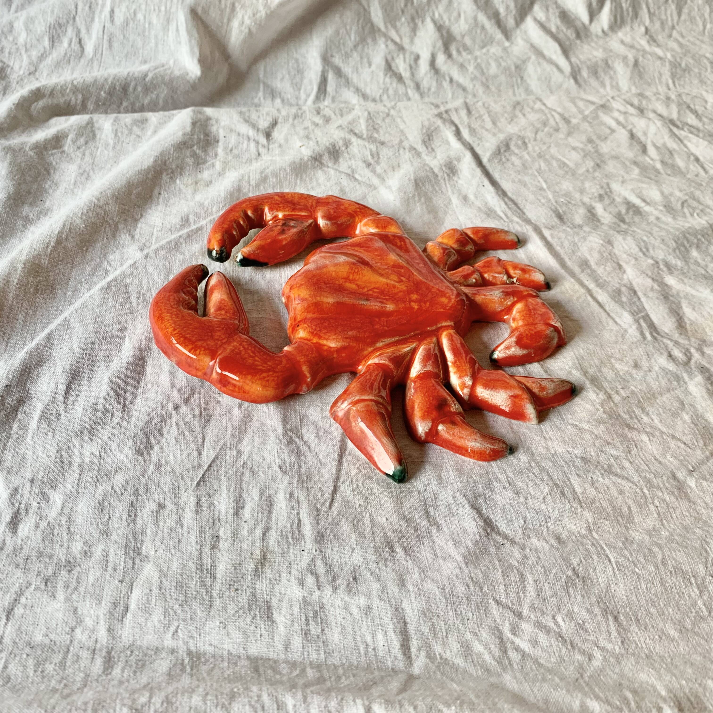 Vintage Red Ceramic Crab Wall Decor