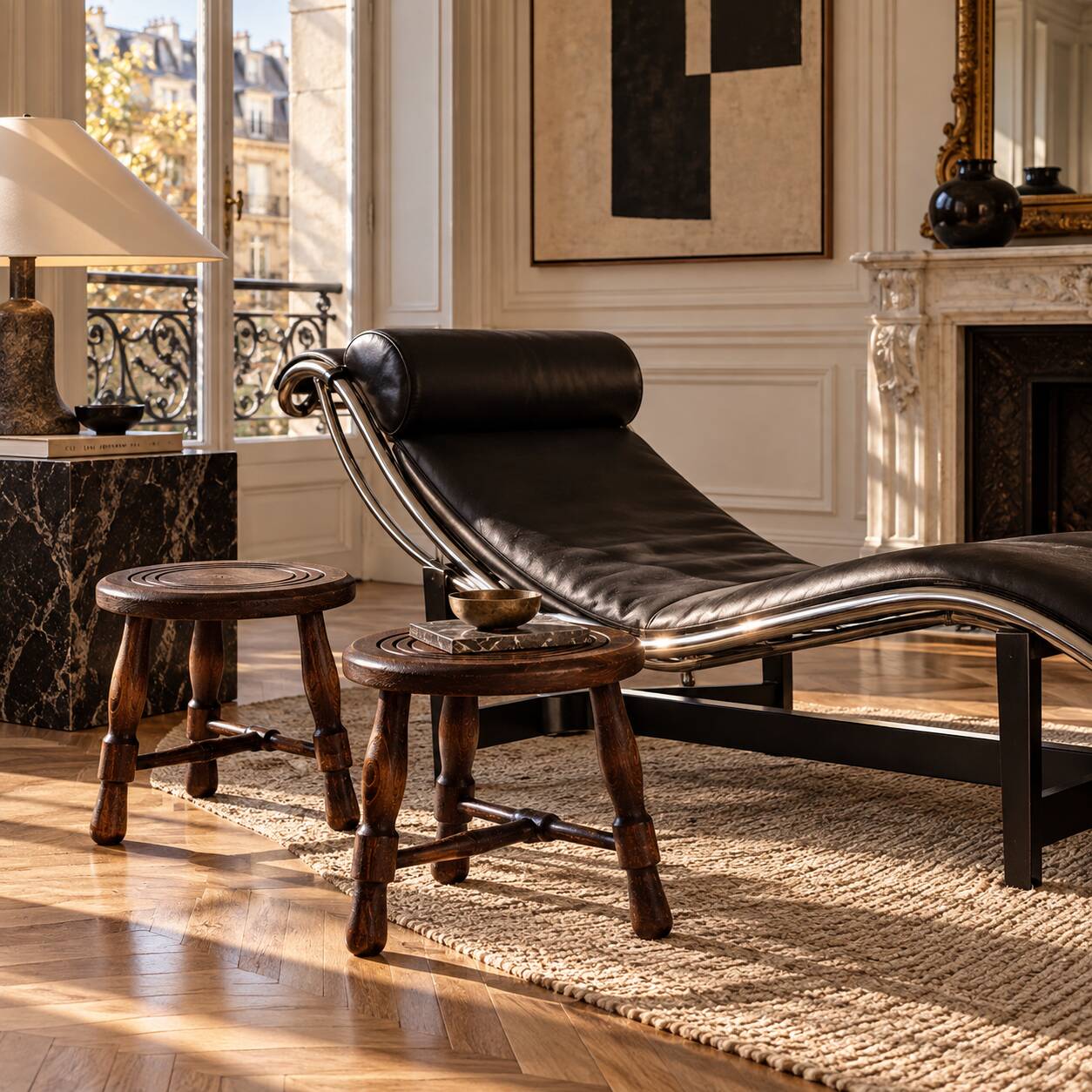 Mid-Century Chestnut Wood Stools Attributed to Charles Dudouyt, 1950s