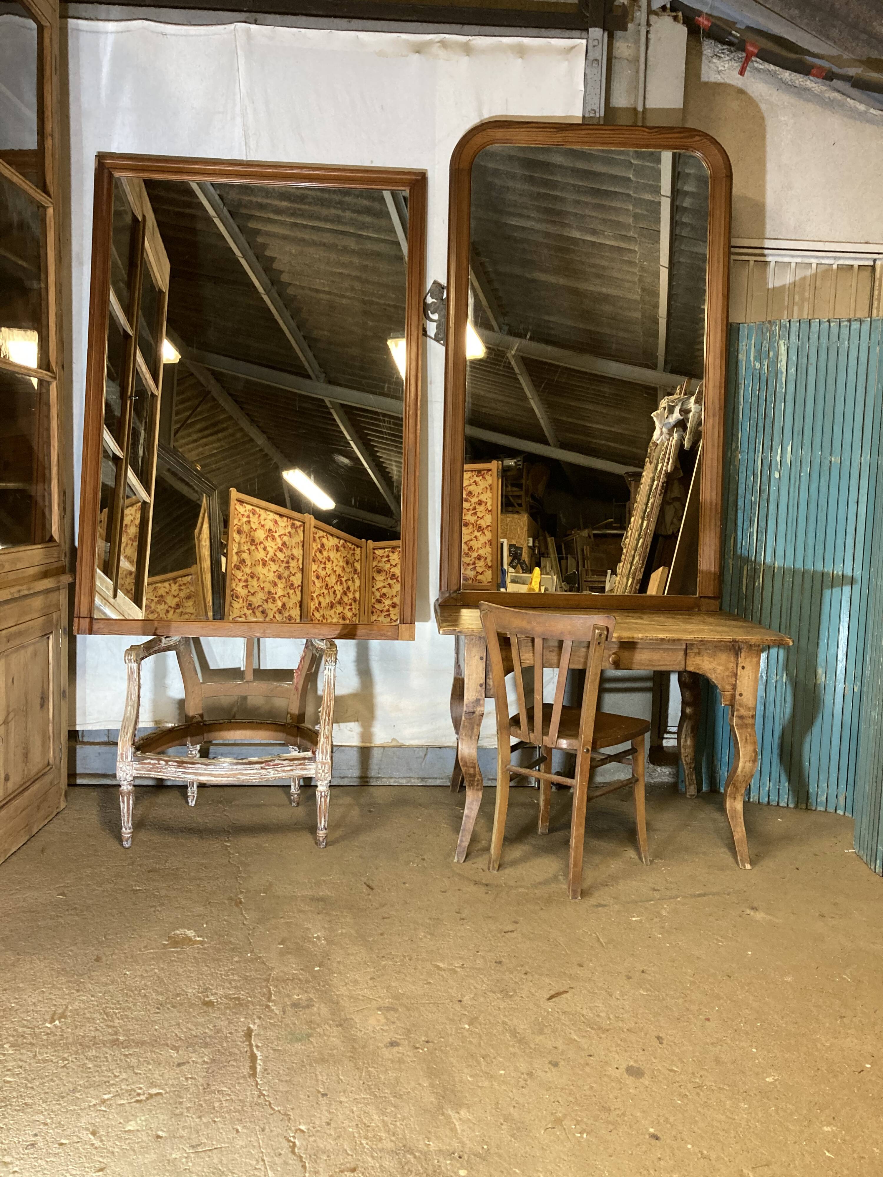 Large old mirror in pitchpin Louis-Philippe Style 100x170cm