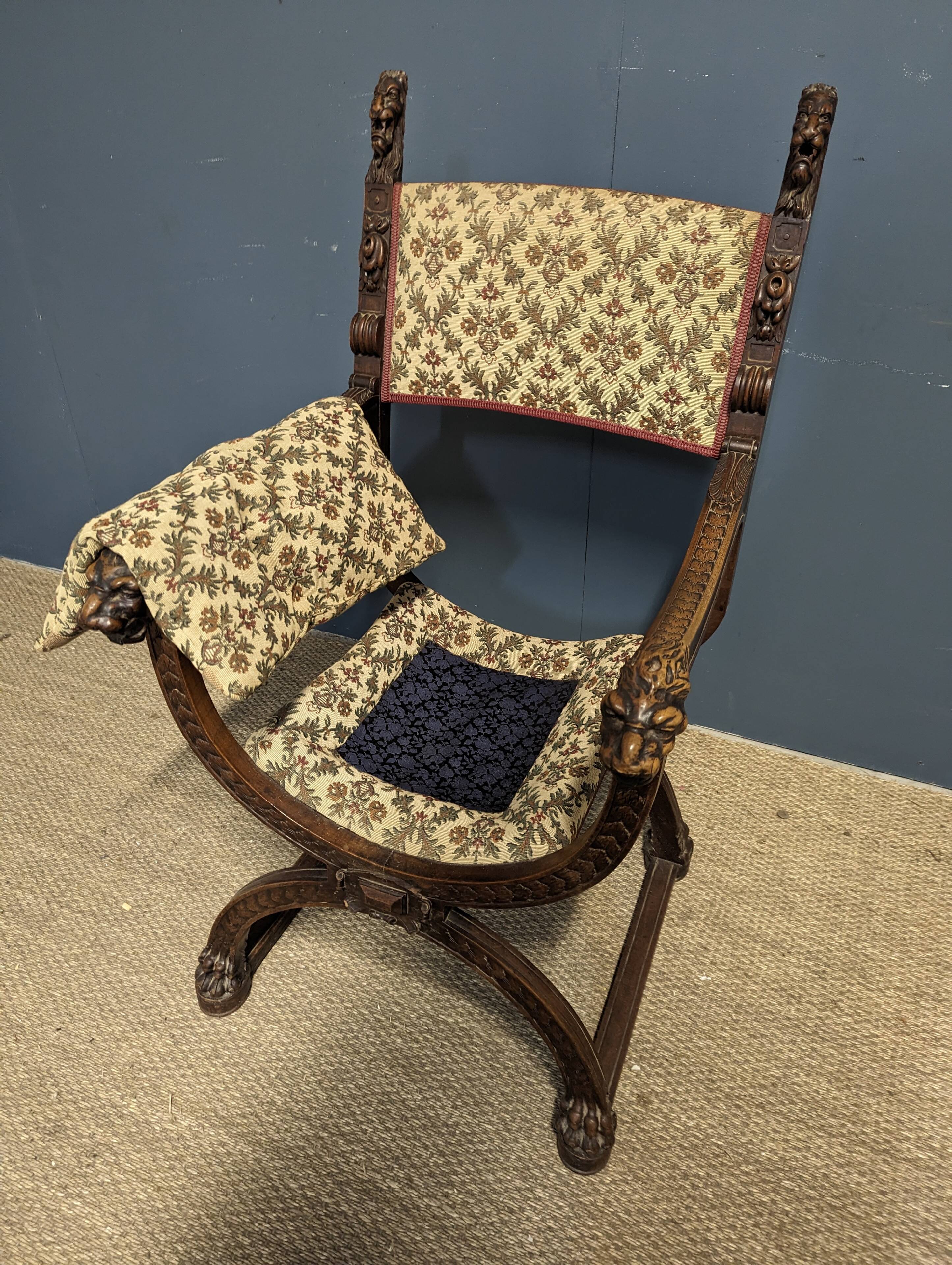 Pair of Renaissance style walnut armchairs