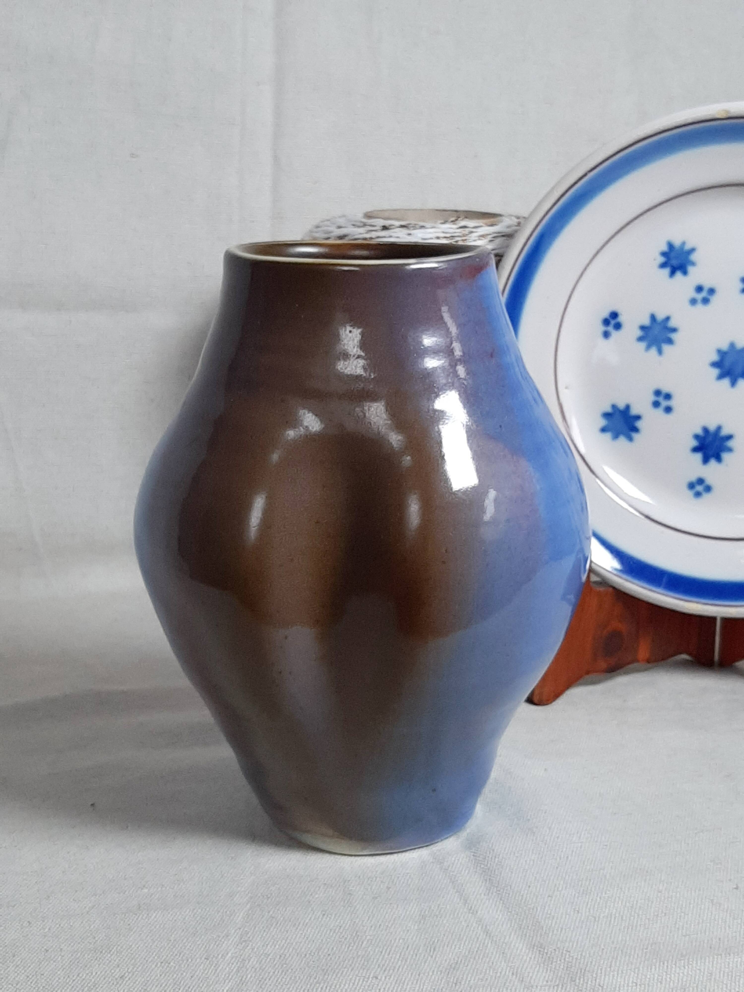 Blue and brown ceramic vase from the 1980s.