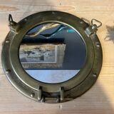 Round mirror in gilded brass like marine porthole, 30 cm