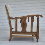 1950s, Scandinavian design, reupholstered armchair, white/light gray fabric, oak.