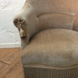 Beige velvet toad armchair